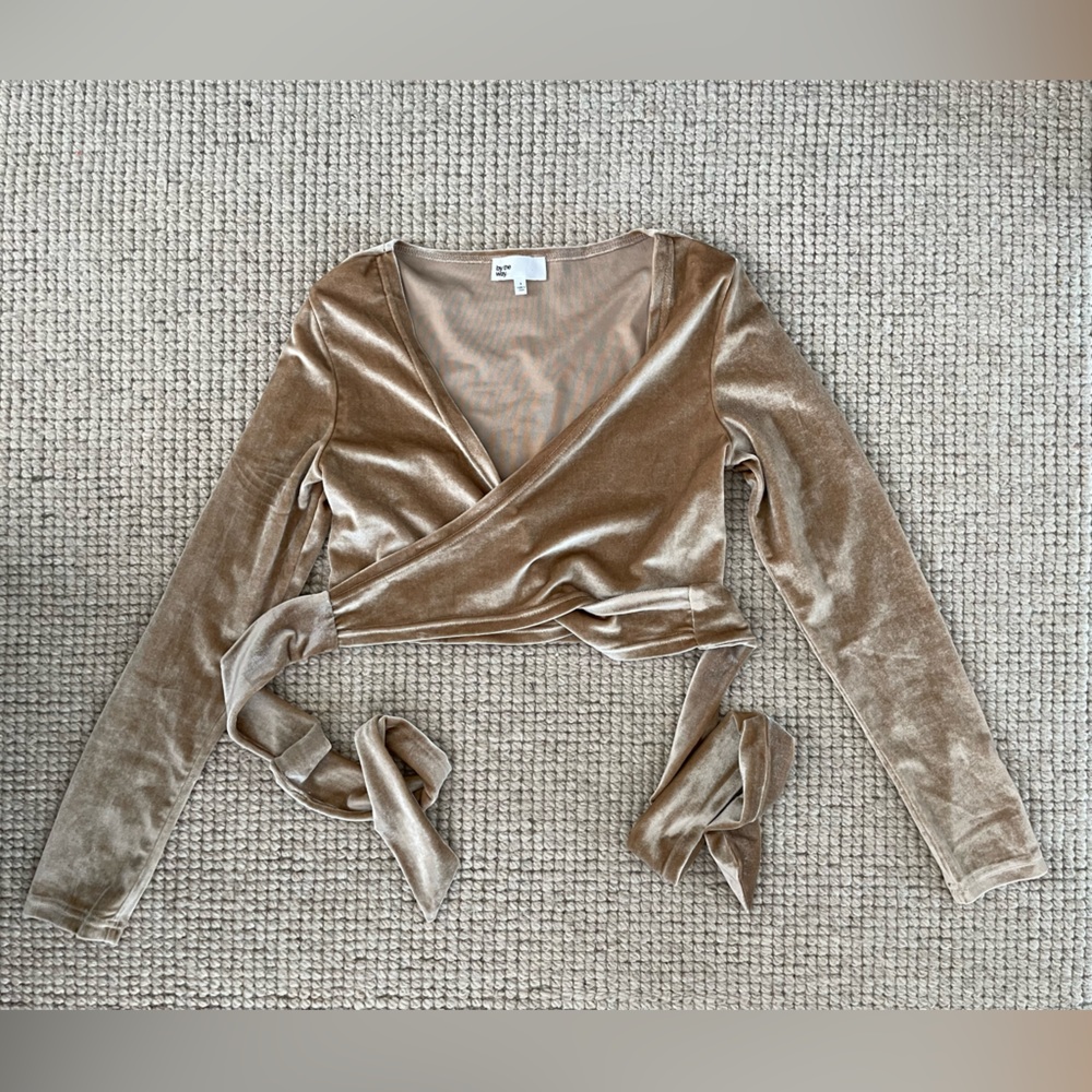 Champagne Velvet Cropped Wrap Sweater